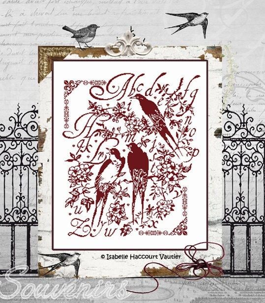 Sampler aux hirondelles (Swallow Sampler) by Isabelle Haccourt Vautier Printed cross stich pattern