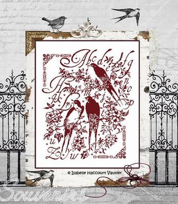Sampler aux hirondelles (Swallow Sampler) by Isabelle Haccourt Vautier Printed cross stich pattern
