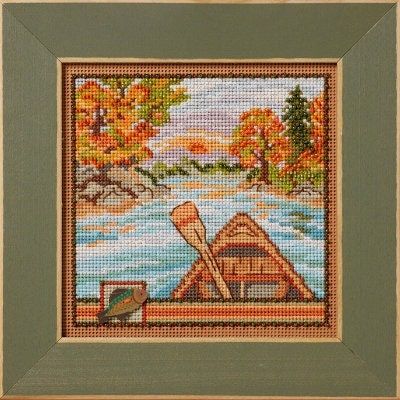 Canoe Ride by Mill Hill 2024. Autumn Series Buttons and Beads Kit. Cozy Fall beaded cross stitch kit.