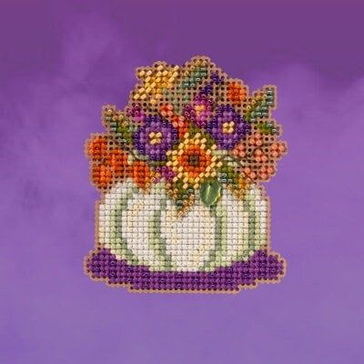Pumpkin Bouquet by Mill Hill. Autumn Harvest Ornaments Collection. Glass bead counted cross stitch kit 2023. Be ready for Halloween!