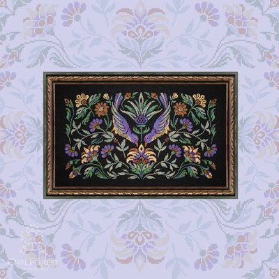 Amethyst Bird Night Songs by Owl Forest Embroidry 2024 Counted Cross Stitch pattern, Set of Hand-Dyed Threads DMC 28, 32 ct with 2 strands