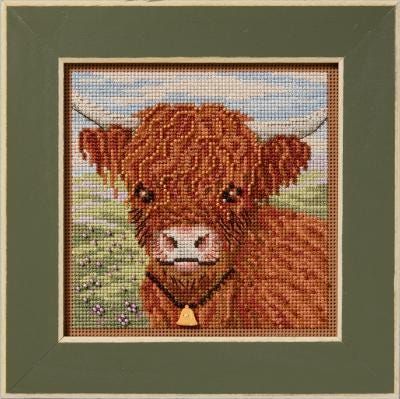 Highland Cow by Mill Hill 2025 Spring Series Buttons and Beads Beautiful Spring beaded cross stitch embroidery design