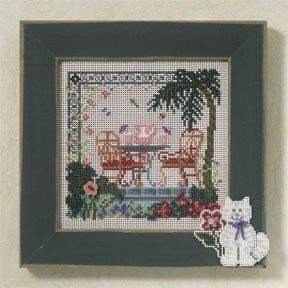 Tropical Hideaway by Mill Hill 2007 Spring Series Buttons and Bead embroidery kit. Beaded cross stitch kit with Mill Hill Ceramic button