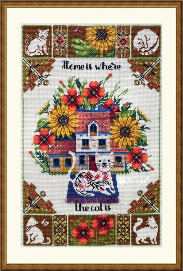 Home is where the cat is by Merejka Counted cross stitch kit new design 2023 Cute embroidery kit