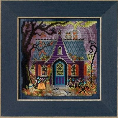 Haunted Cottage by Mill Hill. Autumn Series Buttons and Bead Kit 2023 Halloween beaded cross stitch embroidery kit