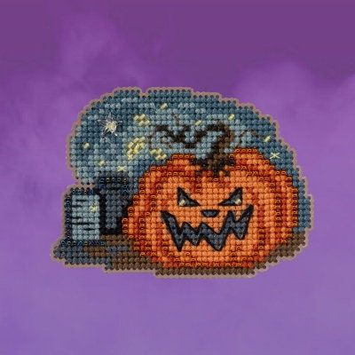 Graveyard Pumpkin by Mill Hill. Autumn Harvest Ornaments Collection. Glass bead counted cross stitch kit 2023. Be ready for Halloween!
