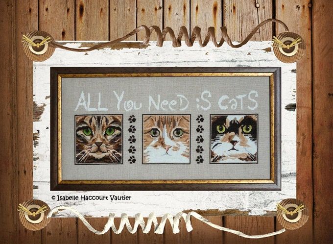 All you need is Cats by Isabelle Haccourt Vautier Printed cross stich pattern