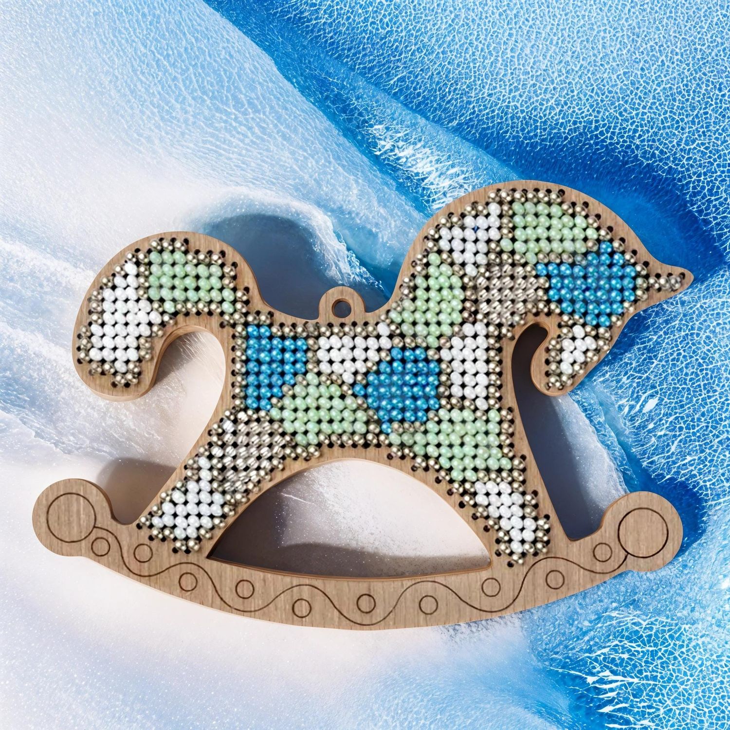 Stained Glass Horse by Wonderland Crafts 2024 Christmas Tree toy Bead embroidery kit on wood Made in Ukraine