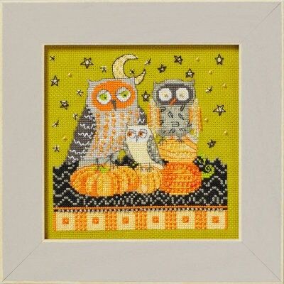 Autumn Owls by Mill Hill 2024 Artful Owls Series Debbie Mumm kits. Stitched and Beaded cross stitch kit