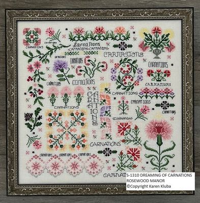 Dreaming of Carnations by Rosewood Manor Design Beautiful Flower primitive cross stich pattern 2023