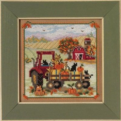 Hayride - Country Lane by Mill Hill 2023. Autumn Series Buttons and Bead Kit. Cozy Fall beaded cross stitch kit.