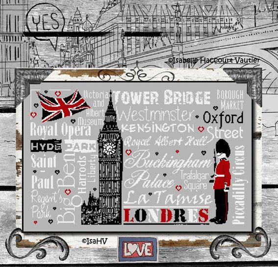 Week-end à Londres (Weekend in London) by Isabelle Haccourt Vautier Collection Broide du Noir. Printed cross stich pattern