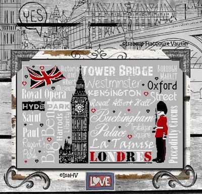 Week-end à Londres (Weekend in London) by Isabelle Haccourt Vautier Collection Broide du Noir. Printed cross stich pattern
