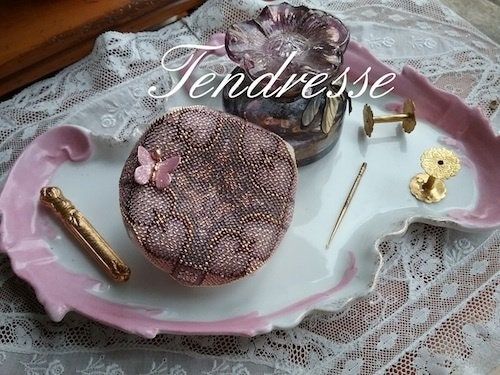 Tendresse (Tenderness) by Reflets de Soie Beaded biscornu mini-kit Release July 2017