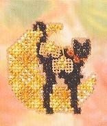 Moon Kitty by Mill Hill Autumn Harvest Pin. Glass bead counted cross stitch kit with treasures 2005 Be ready for Halloween!