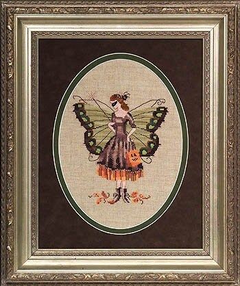 Halloween Fairy by Mirabilia designer Nora Corbett Cross stitch printed pattern. Limited edition #3 of the Fairy Holiday Collection 2006