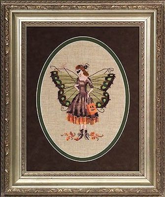 Halloween Fairy by Mirabilia designer Nora Corbett Cross stitch printed pattern. Limited edition #3 of the Fairy Holiday Collection 2006