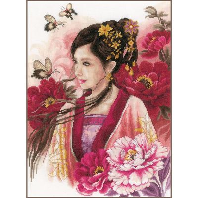 Asian Lady in Pink by Lanarte Counted Cross Stitch kit. Culture cross stitch collection
