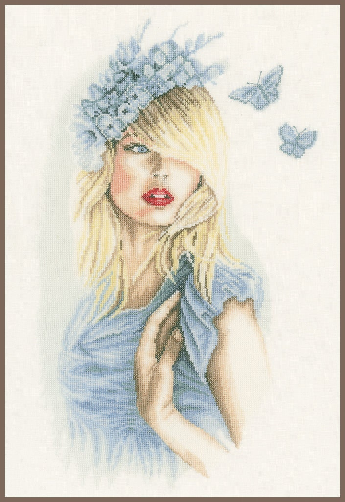 Blue Butterflies by Lanarte Counted Cross Stitch kit 2021/2022. Romance cross stitch collection