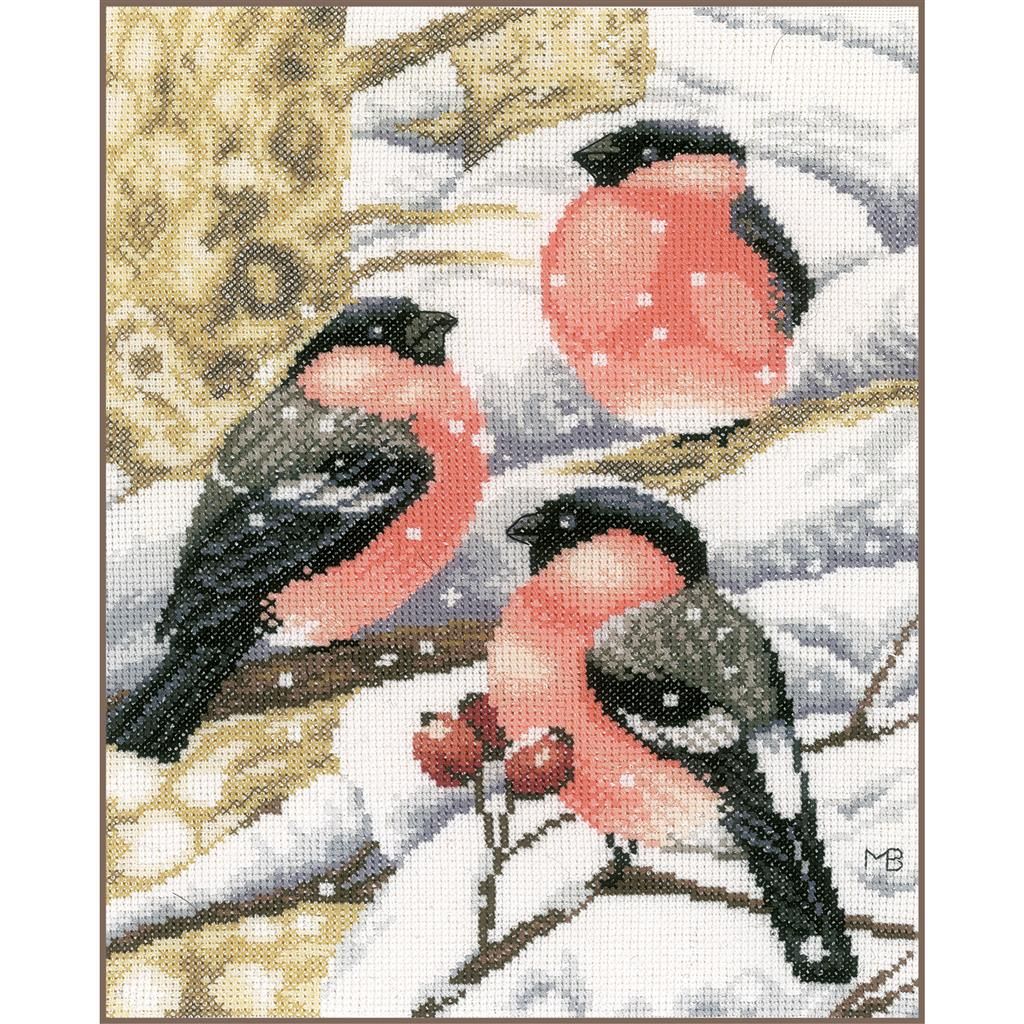 Bullfinch by Lanarte designer Marjolein Bastin Winter counted cross stitch Kit