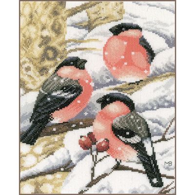 Bullfinch by Lanarte designer Marjolein Bastin Winter counted cross stitch Kit