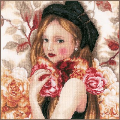 I Hold Roses by Lanarte 2021 Romance Collection Counted Cross Stitch kit Lovely Young Girl in gorgeous Roses.