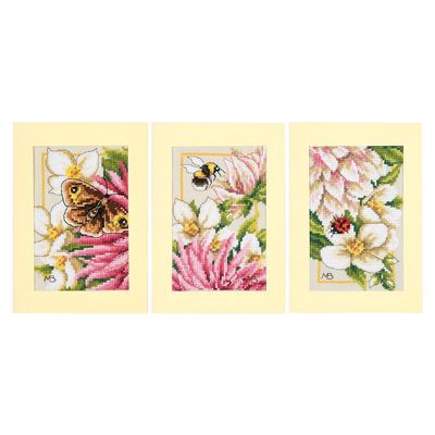 Pink silk dahlia Set of 3 Greeting cards by Lanarte 2025 Marjolein Bastin Collection Floral Counted cross stitch Kit