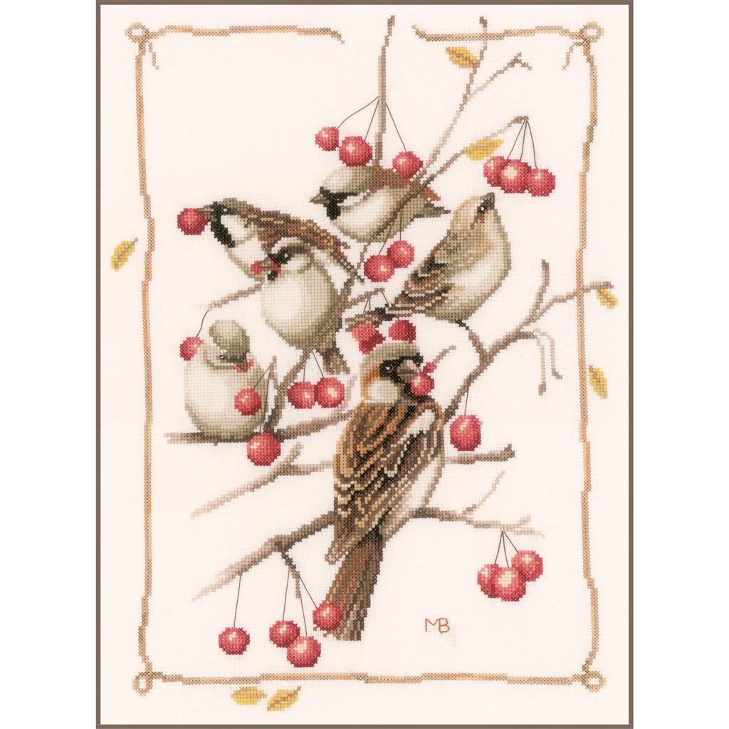 Sparrows and Currant by Lanarte Marjolein Bastin Collection Winter Counted Cross Stitch Kit