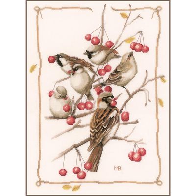 Sparrows and Currant by Lanarte Marjolein Bastin Collection Winter Counted Cross Stitch Kit