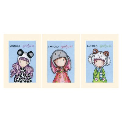 Gorjuss set of 3 by Vervaco Greeting card Cross Stitch Kit With three Greeting Cards and envelopes Easy to embroider 15+