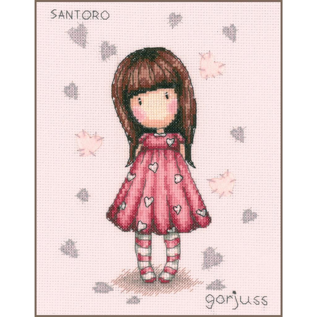 Gorjuss Little love by Vervaco Cross Stitch Kit with hearts in felt. Easy to embroider 9+