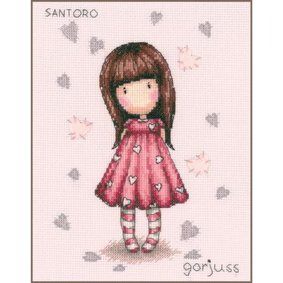 Gorjuss Little love by Vervaco Cross Stitch Kit with hearts in felt. Easy to embroider 9+