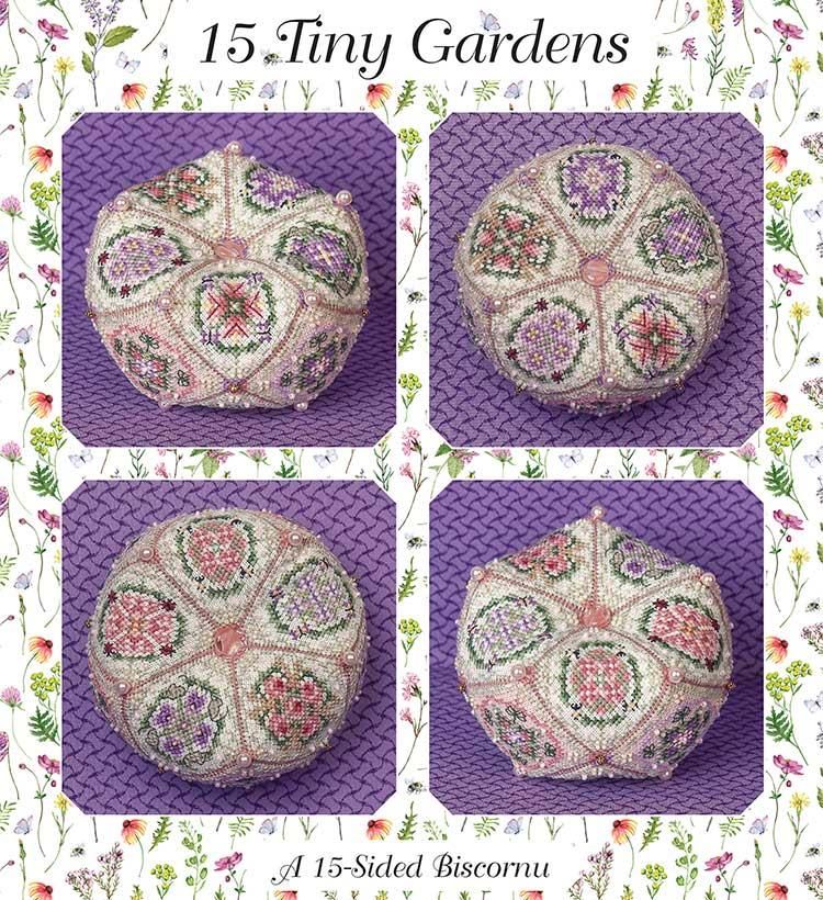 15 Tiny Gardens Biscornu by Just Nan 2021 Cross stitch pattern and Embellishment Pack