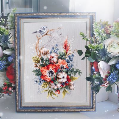 Poppy and Cotton by Magic Needle 2022 Winter bouquet counted cross stitch kit