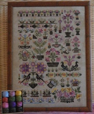 Baskets! by Rosewood Manor Design. Primitive cross stich pattern Valdani Floss pack