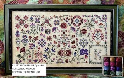 Flowers Of Quaker by Rosewood Manor Design. Primitive cross stich pattern Valdani Floss Set