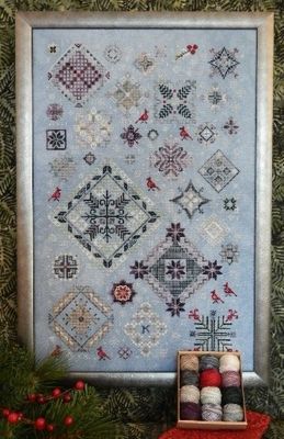 Winter Quakers by Rosewood Manor Design. Primitive cross stich pattern Valdani Floss Set