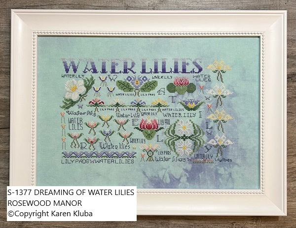 Dreaming of Water Lilies by Rosewood Manor 2025 designer Karen Kluba Beautiful Flower primitive cross stich pattern