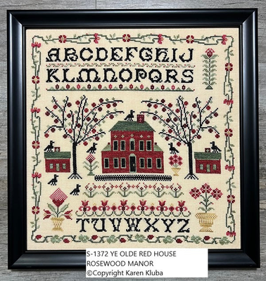 Ye Olde Red House Sampler by Rosewood Manor 2025 designer Karen Kluba Counted cross stitch pattern