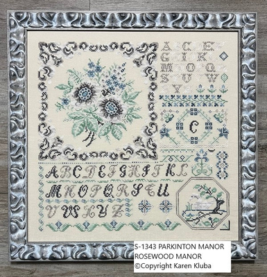 Parkington Manor Sampler by Rosewood Manor 2025 designer Karen Kluba Beautiful counted cross stich pattern