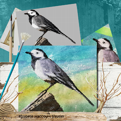 La Bergeronnette grise (Grey Wagtail) by Isabelle Haccourt Vautier Collection Oleron by ISA Printed cross stich pattern