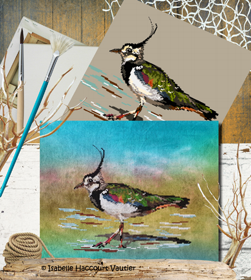 Le Vanneau Huppé (Crested Lapwing) by Isabelle Haccourt Vautier Collection Oleron by ISA Printed cross stich pattern