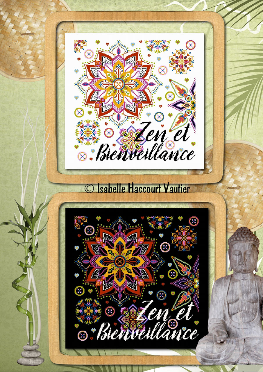 ZEN et Bienveillance (ZEN and Benevolence) by Isabelle Haccourt Vautier Collection Broide du Noir Printed cross stich pattern