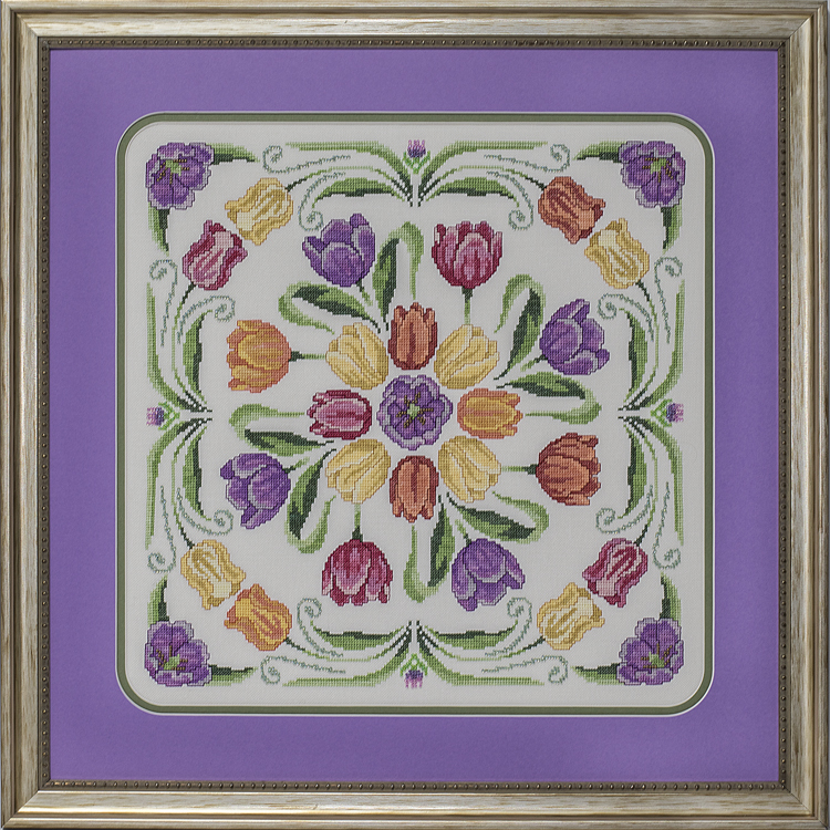 Tulipa by Glendon Place 2024 Floral Mandala Collection Spring Counted cross stitch pattern, Embellishment Pack, Dinky-Dyes Silk Floss Pack