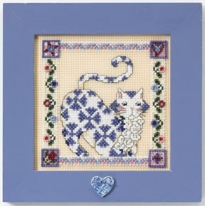 Sapphire by Mill Hill 2008 Jim Shore Kit Quilted Cats Series Beaded cross stitch kit