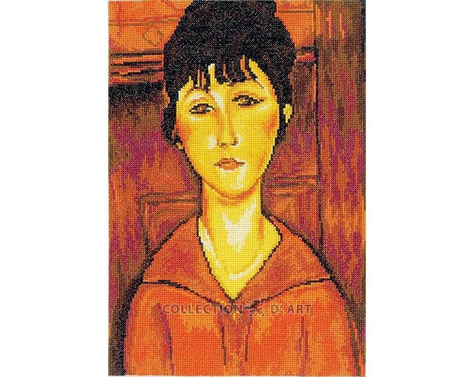 Lady in terrakotta shades by RTO. Museum Collection after Amadeo Modigliani motives Counted Cross Stitch Kit