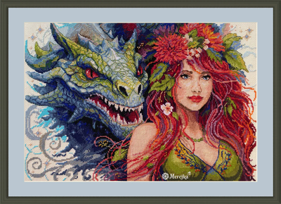 Pure Flame by Merejka Counted cross stitch kit Lady and Dragon 2023