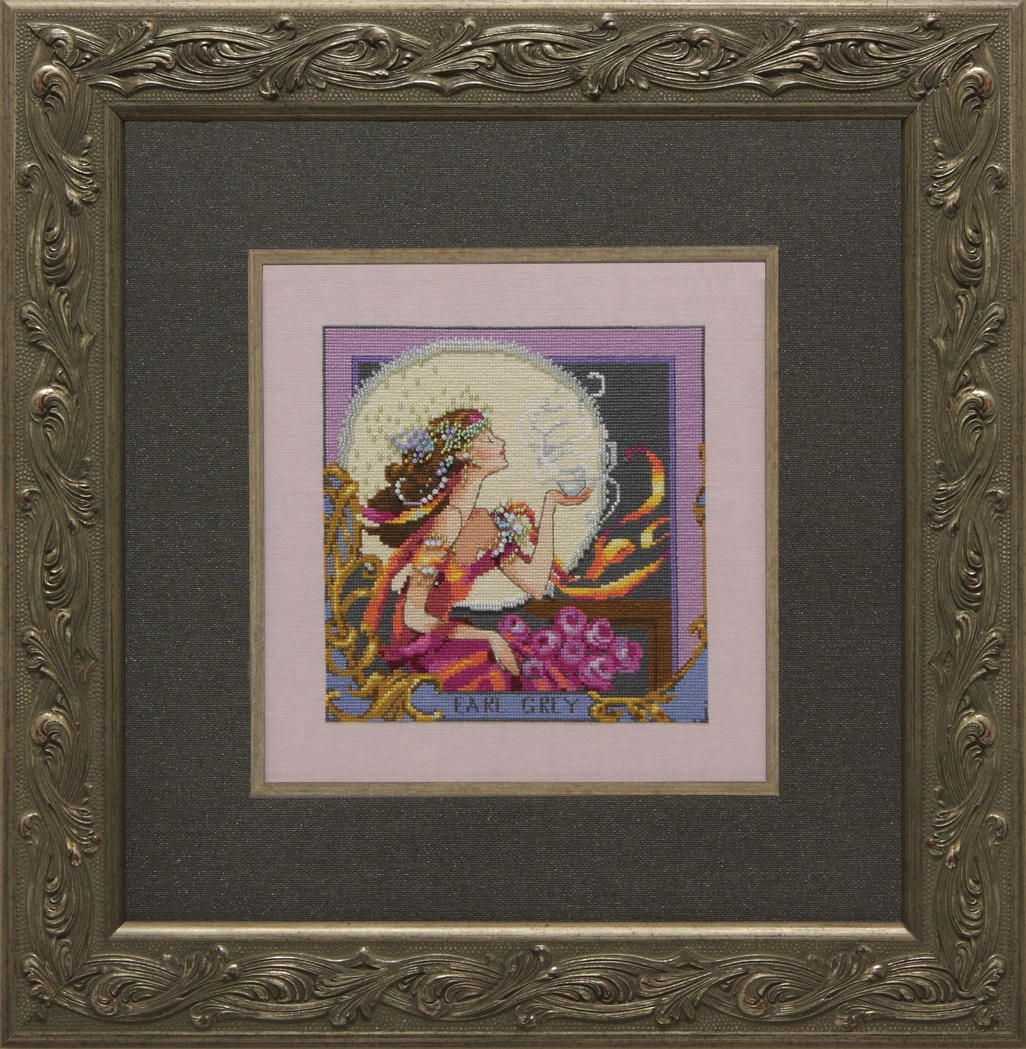 Silver Moon Tea by Mirabilia Designs 2012 designer Nora Corbett Counted cross stitch pattern, Embellishment Pack