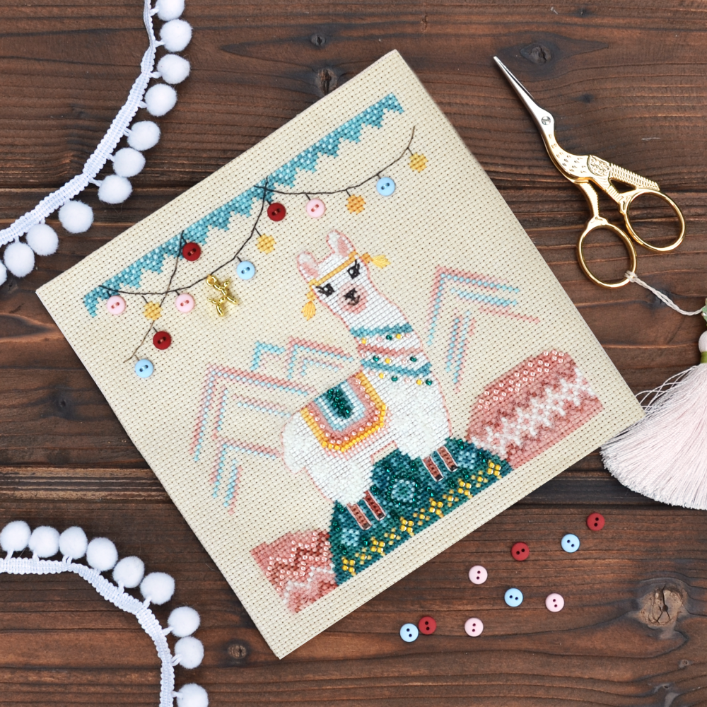 Happy lama by Tela Artis Cross stitch embroidery kit