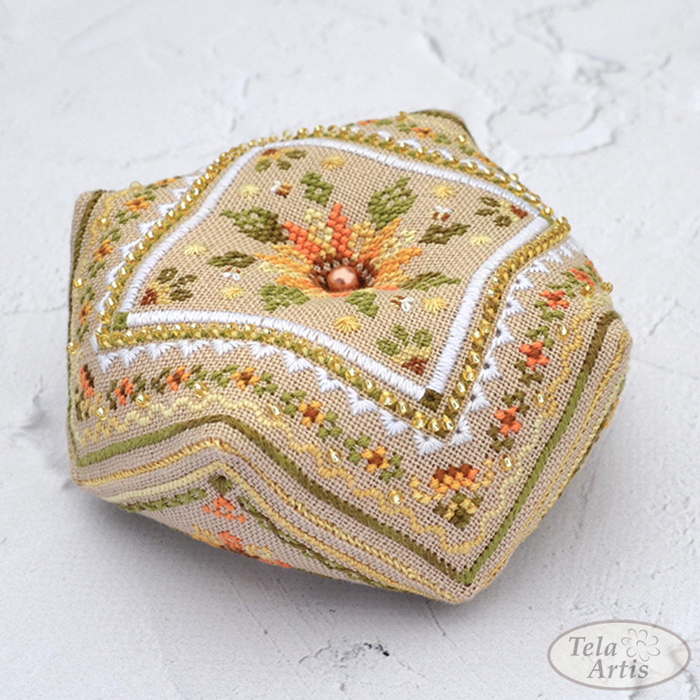 Sunny biscornu by Tela Artis Biscornu &amp; Pinkeeps series Cross and decorative stitches embroidery kit